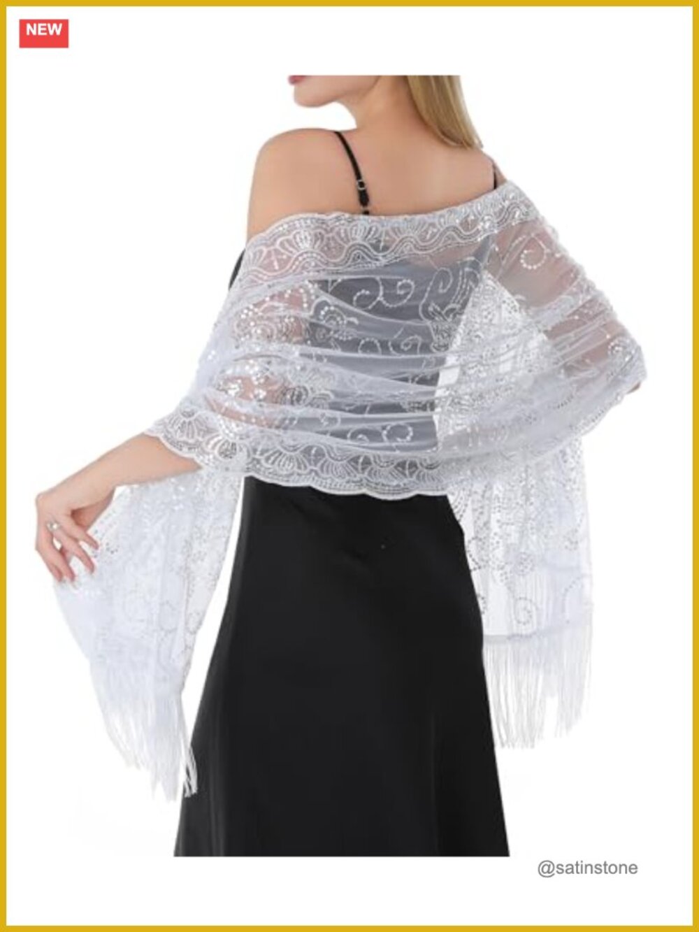 Sequin Embroidered Chiffon Shawl Wrap for Evening Dress Bridal Wedding Guest